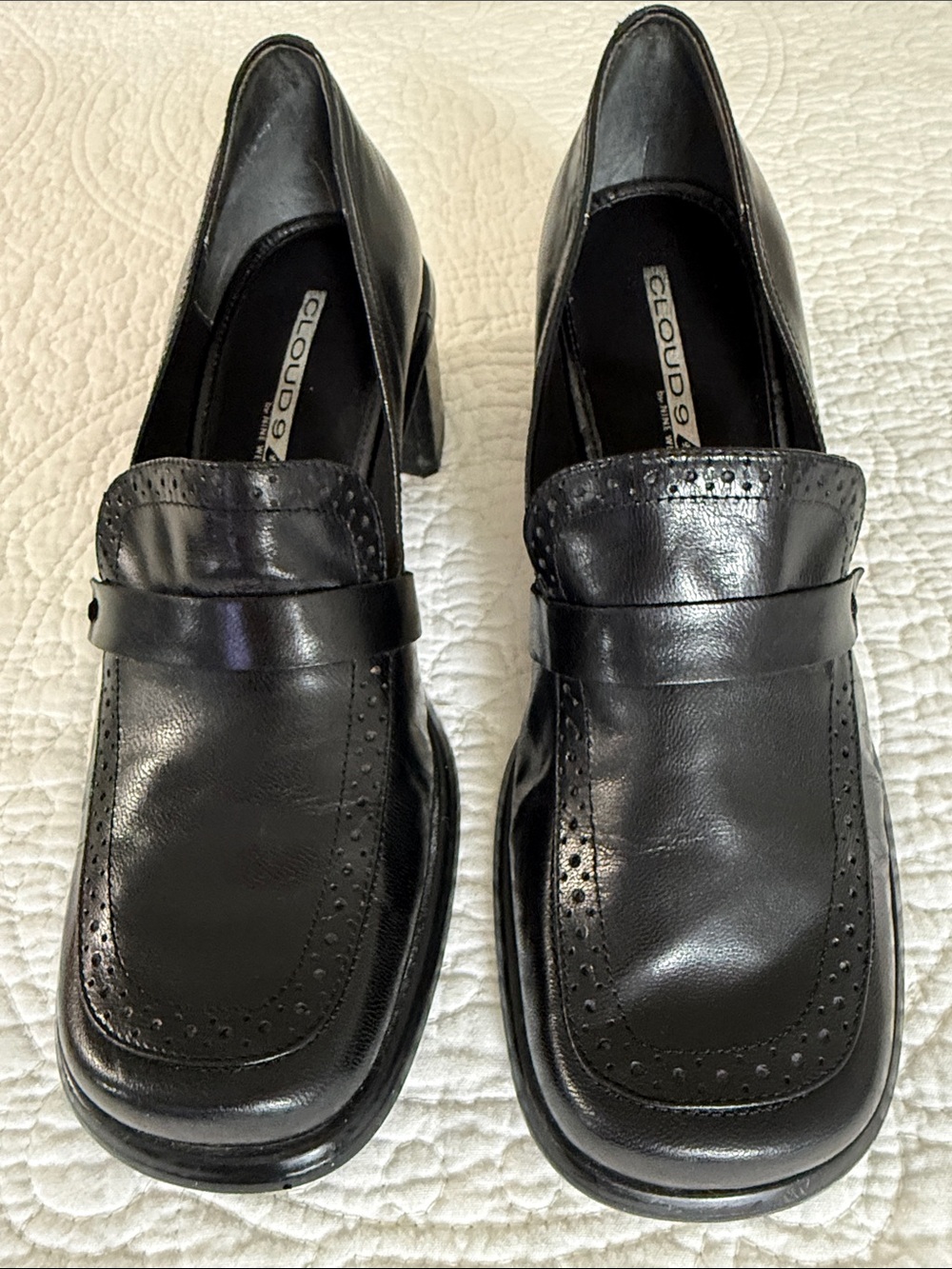 Cloud 9 Black Leather Penny Loafers